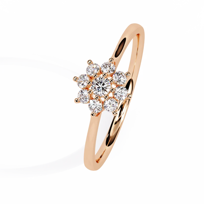Floral Diamond Cluster Gold Ring – Elegant Flower Halo Engagement Ring