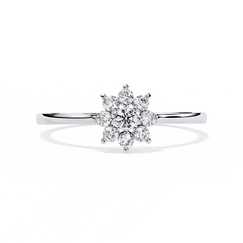 Floral Diamond Cluster Gold Ring – Elegant Flower Halo Engagement Ring