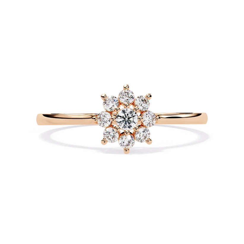 Floral Diamond Cluster Gold Ring – Elegant Flower Halo Engagement Ring