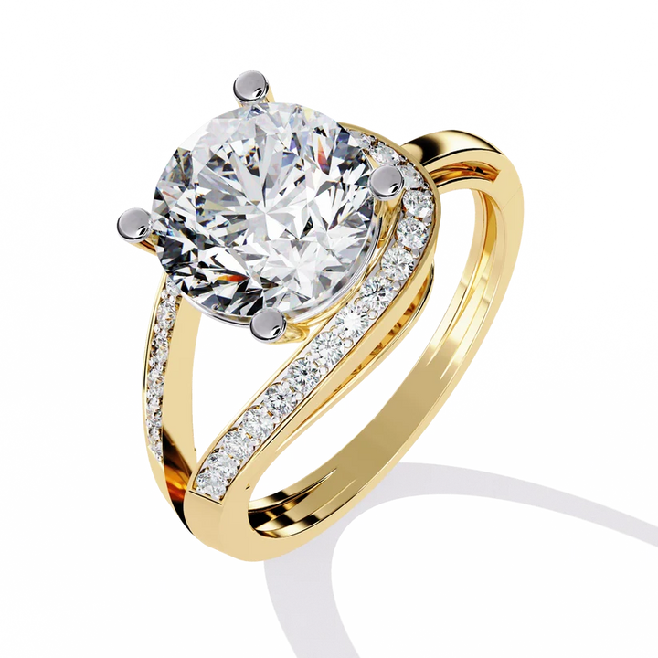 Round Brilliant Diamond Split-Shank Gold Ring – Elegant Pavé Engagement Ring