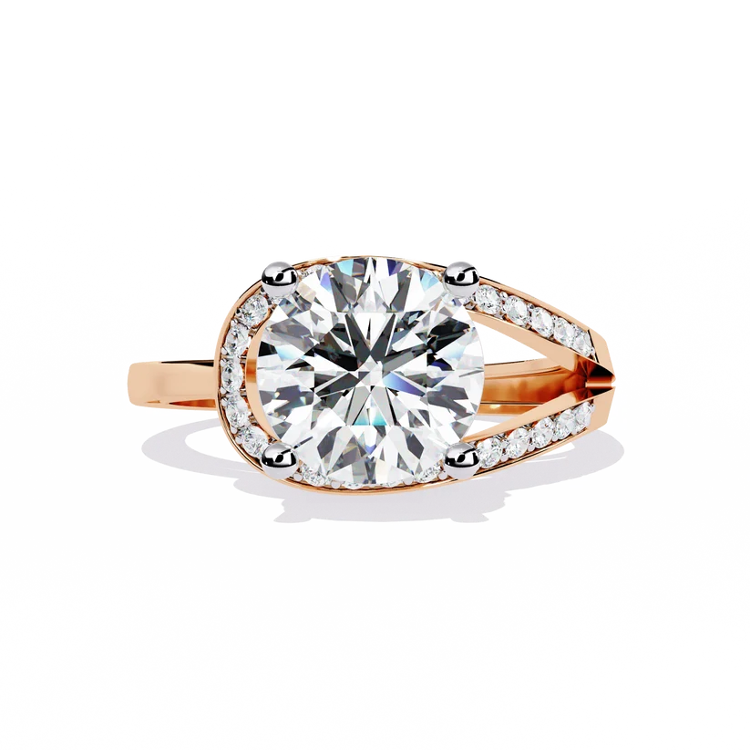 Round Brilliant Diamond Split-Shank Gold Ring – Elegant Pavé Engagement Ring