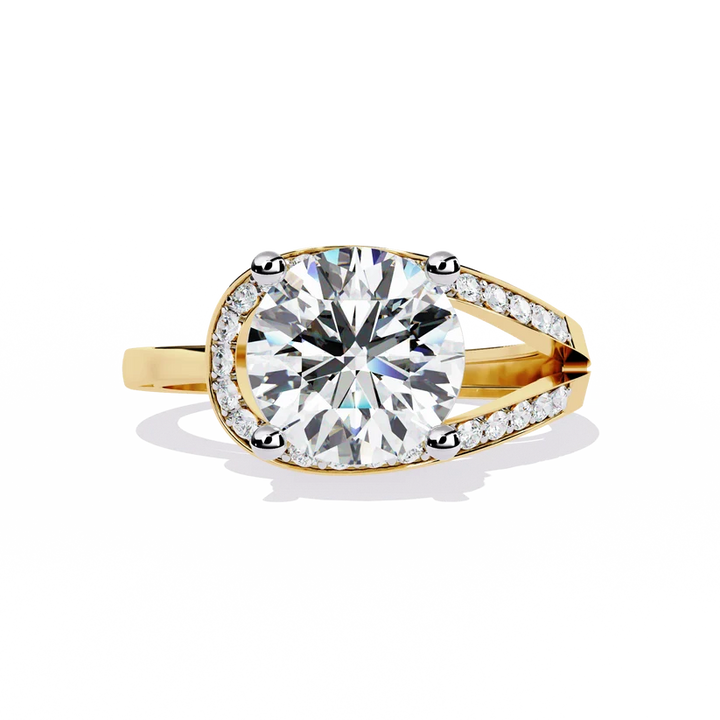 Round Brilliant Diamond Split-Shank Gold Ring – Elegant Pavé Engagement Ring