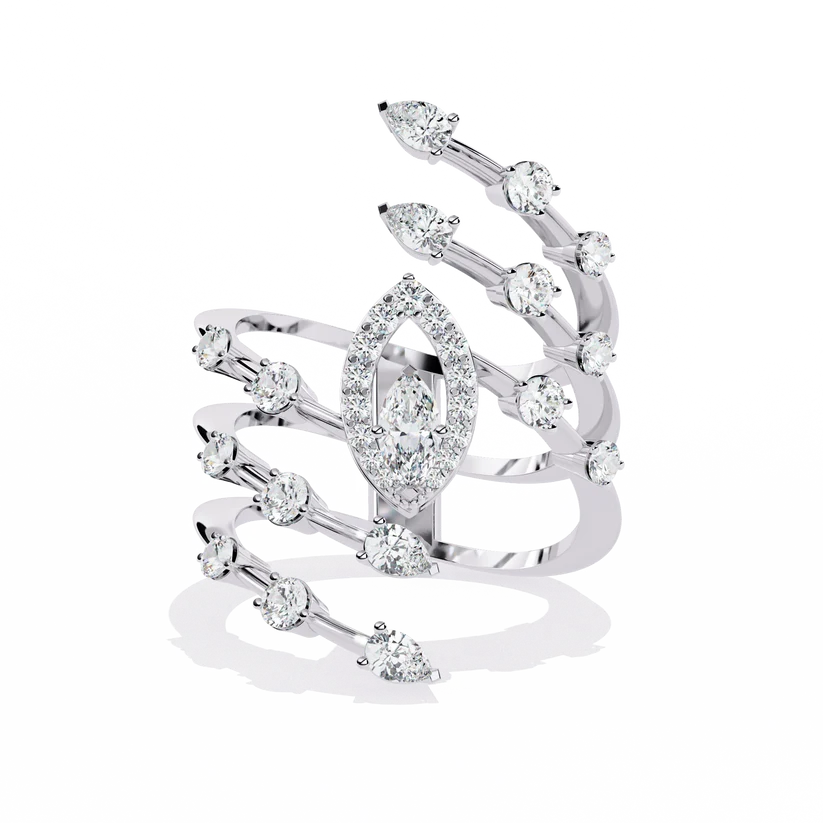 Marquise Diamond Multi-Band Gold Ring – Luxury Double Halo Statement Ring