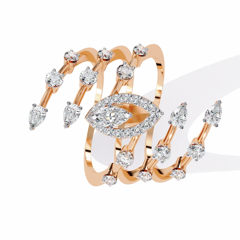Marquise Diamond Multi-Band Gold Ring – Luxury Double Halo Statement Ring