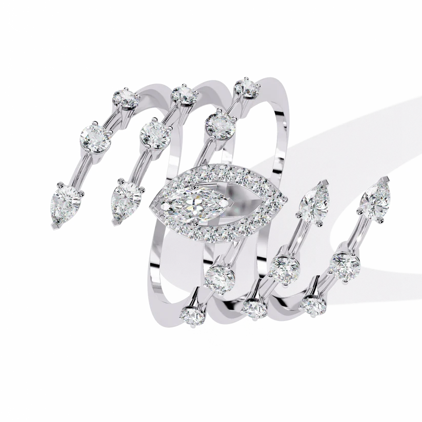 Marquise Diamond Multi-Band Gold Ring – Luxury Double Halo Statement Ring
