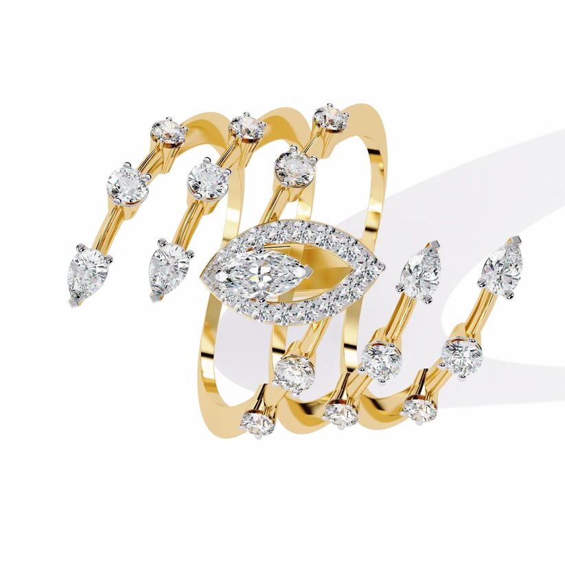 Marquise Diamond Multi-Band Gold Ring – Luxury Double Halo Statement Ring