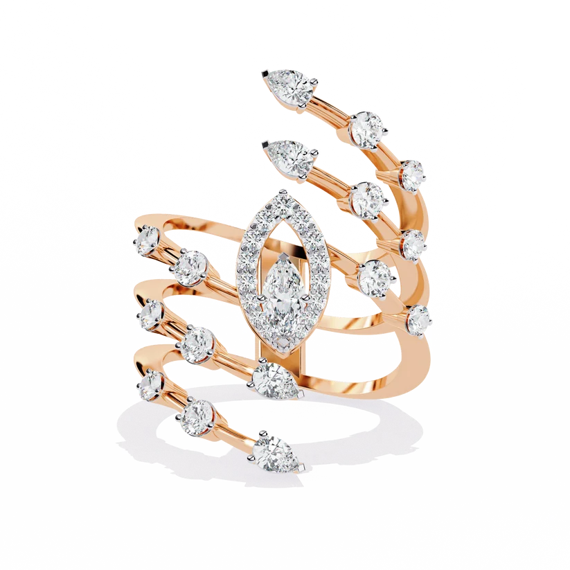 Marquise Diamond Multi-Band Gold Ring – Luxury Double Halo Statement Ring