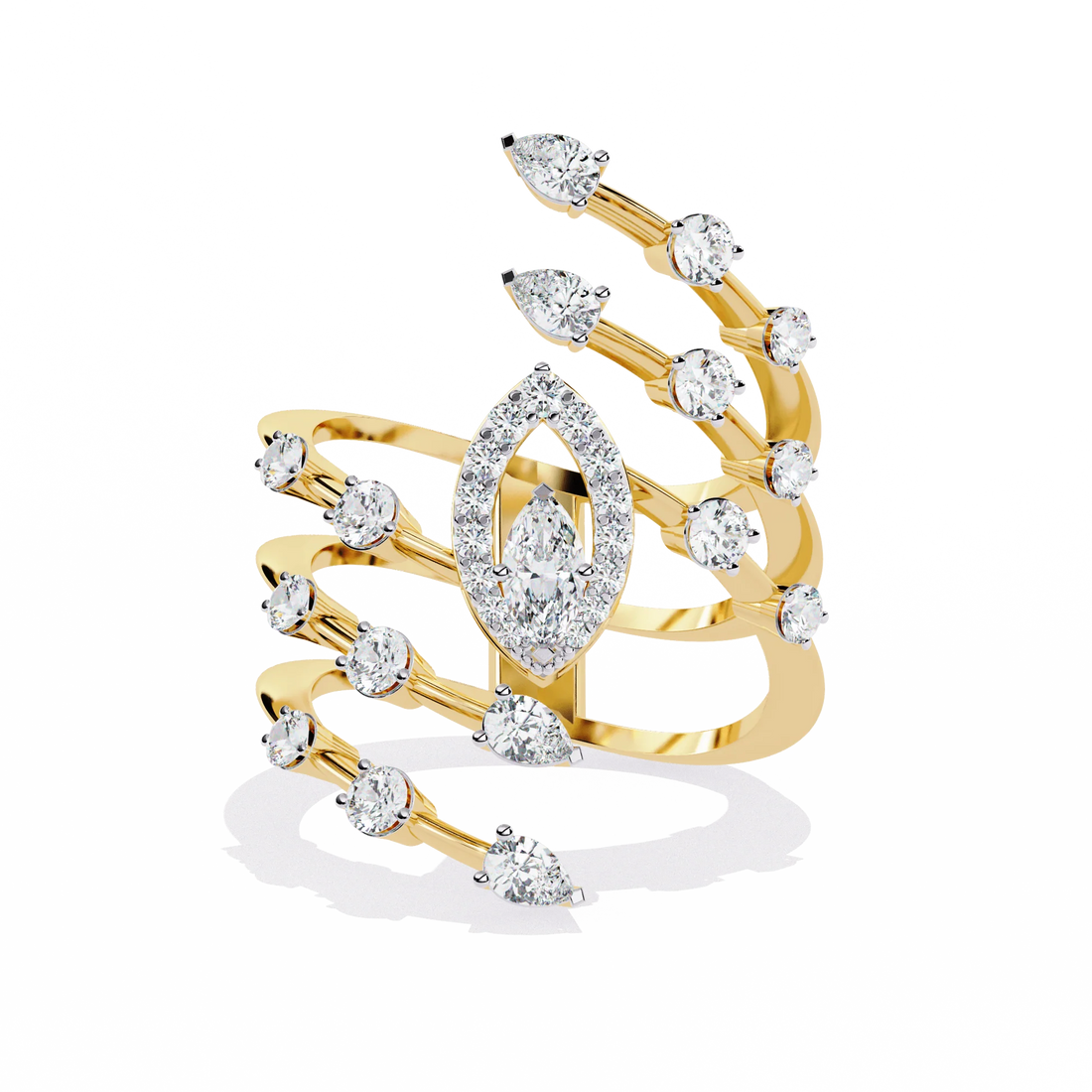 Marquise Diamond Multi-Band Gold Ring – Luxury Double Halo Statement Ring