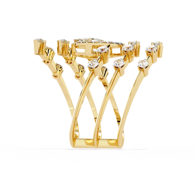 Marquise Diamond Multi-Band Gold Ring – Luxury Double Halo Statement Ring