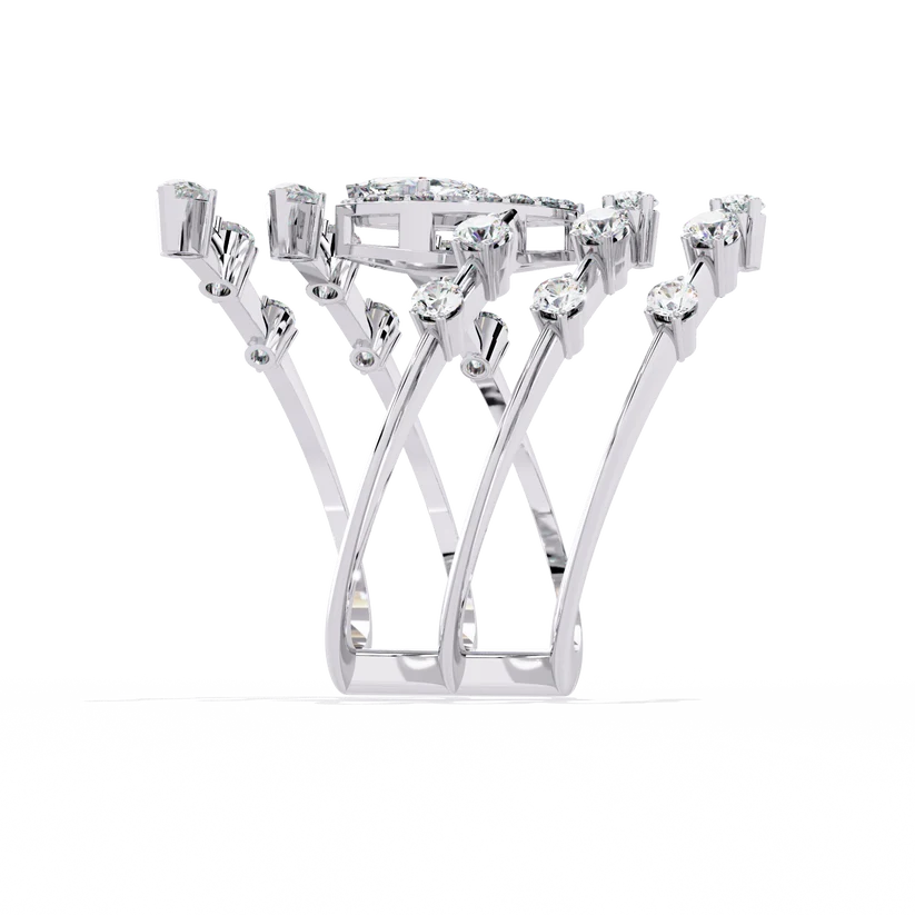 Marquise Diamond Multi-Band Gold Ring – Luxury Double Halo Statement Ring
