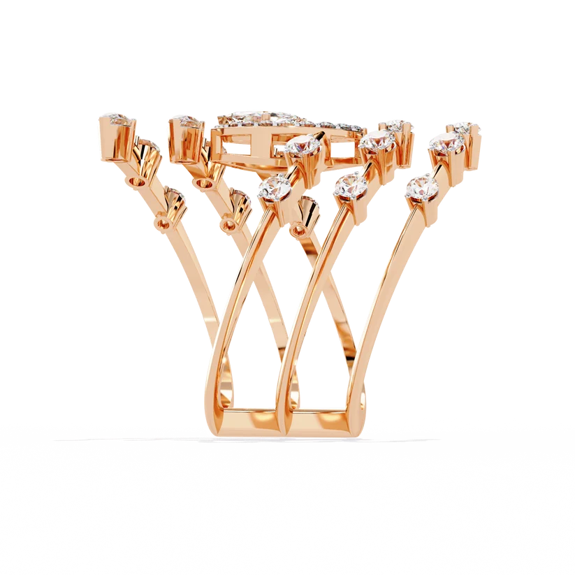 Marquise Diamond Multi-Band Gold Ring – Luxury Double Halo Statement Ring