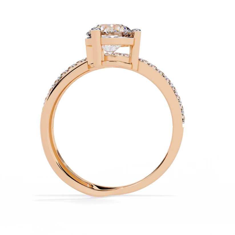 Round Brilliant Diamond Floating Halo Gold Ring – Elegant Pavé Band Engagement Ring