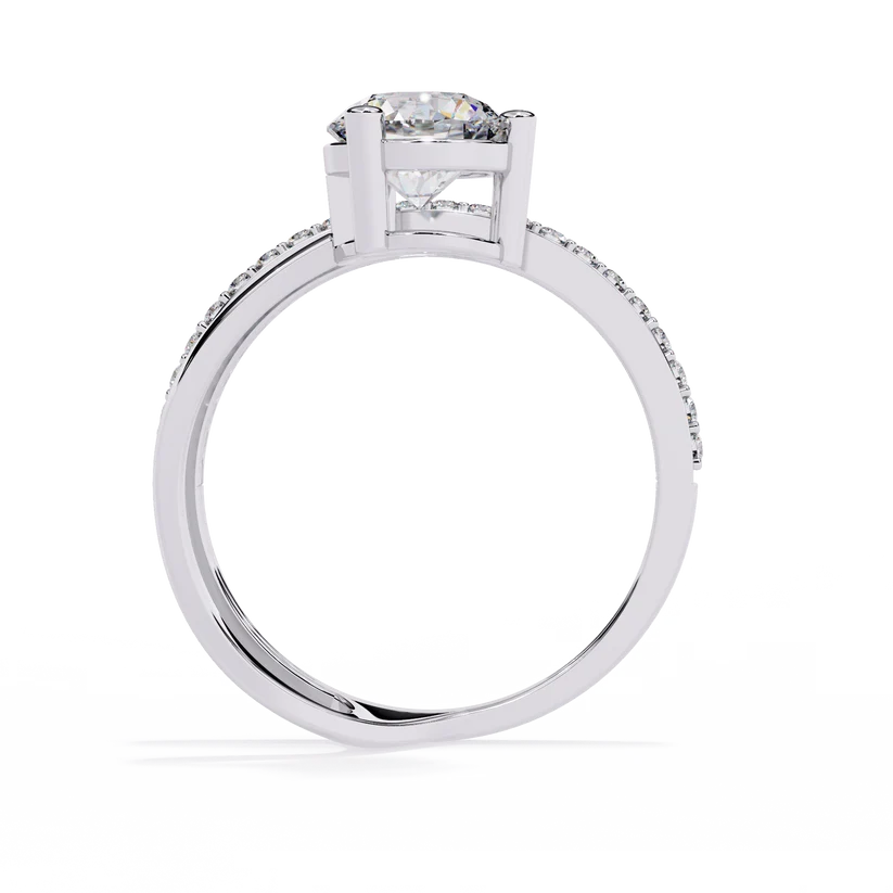 Round Brilliant Diamond Floating Halo Gold Ring – Elegant Pavé Band Engagement Ring