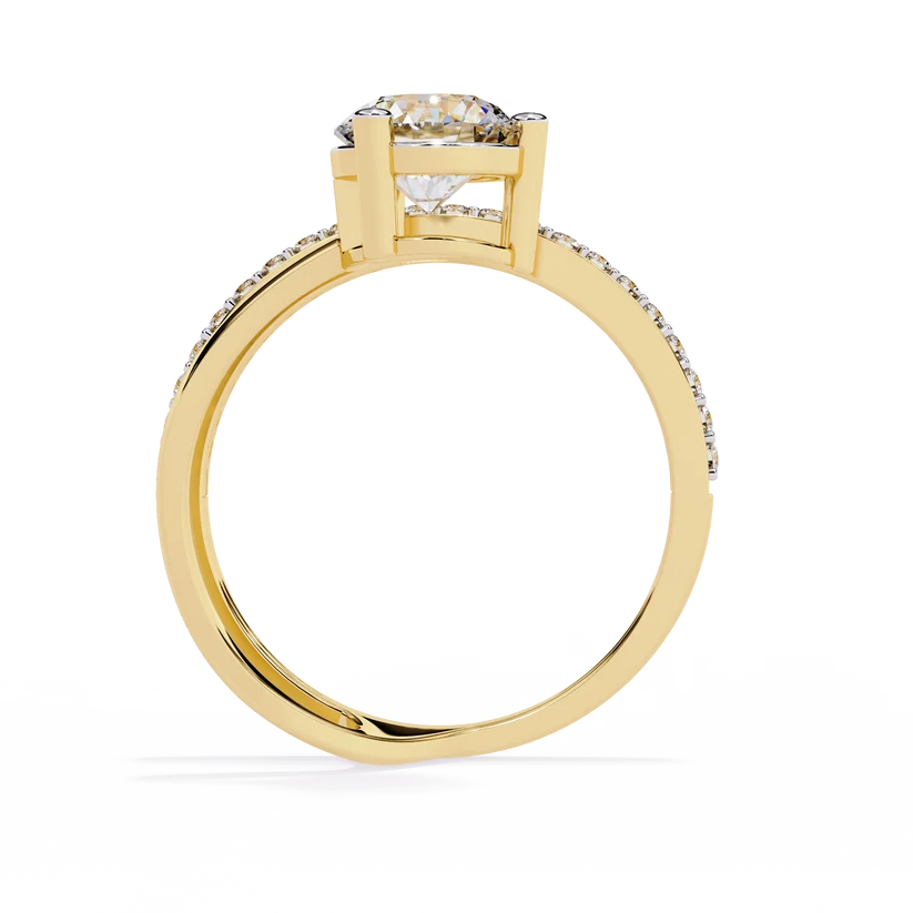 Round Brilliant Diamond Floating Halo Gold Ring – Elegant Pavé Band Engagement Ring