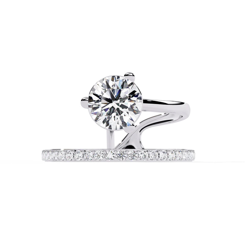 Round Brilliant Diamond Floating Halo Gold Ring – Elegant Pavé Band Engagement Ring