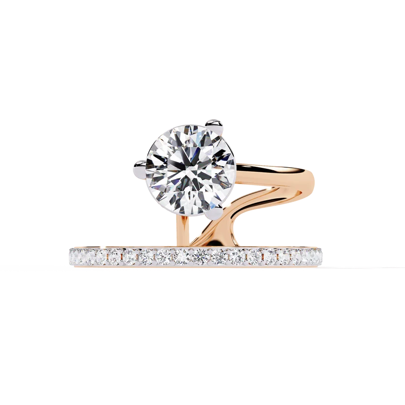 Round Brilliant Diamond Floating Halo Gold Ring – Elegant Pavé Band Engagement Ring