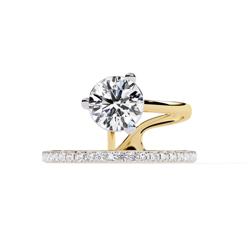 Round Brilliant Diamond Floating Halo Gold Ring – Elegant Pavé Band Engagement Ring