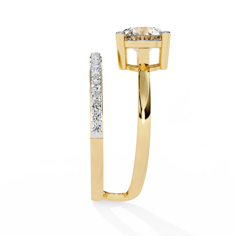 Round Brilliant Diamond Floating Halo Gold Ring – Elegant Pavé Band Engagement Ring