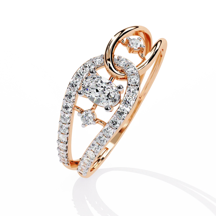 Oval Diamond Bypass Split Shank Engagement Ring in Solid Gold