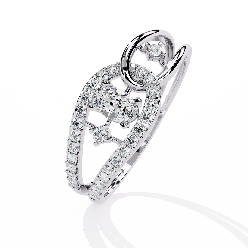 Oval Diamond Bypass Split Shank Engagement Ring in Solid Gold