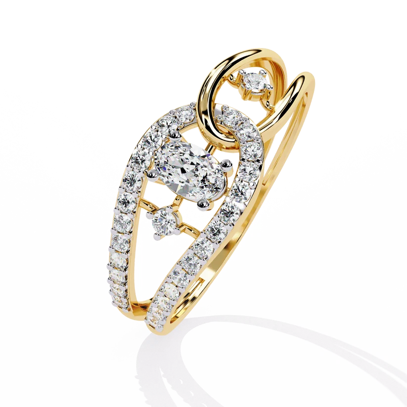 Oval Diamond Bypass Split Shank Engagement Ring in Solid Gold
