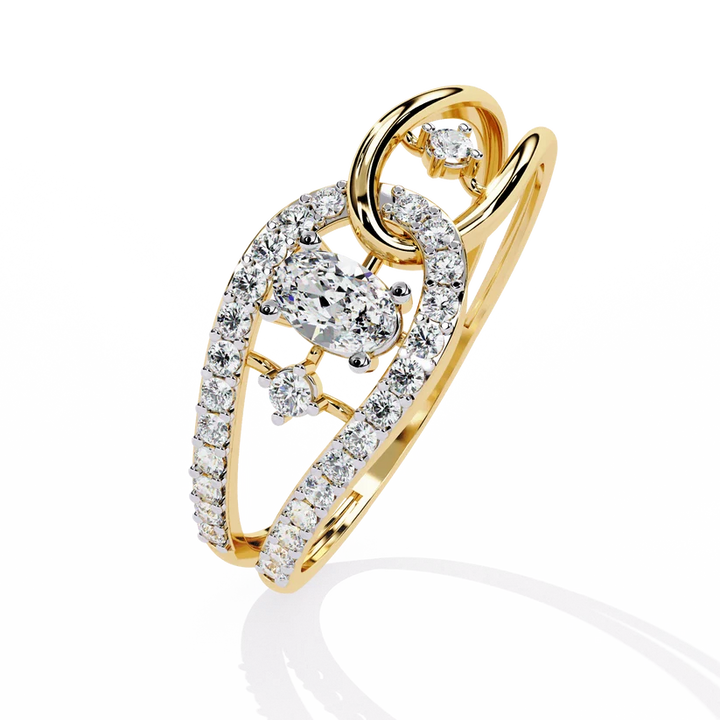 Oval Diamond Bypass Split Shank Engagement Ring in Solid Gold