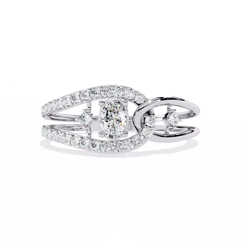 Oval Diamond Bypass Split Shank Engagement Ring in Solid Gold