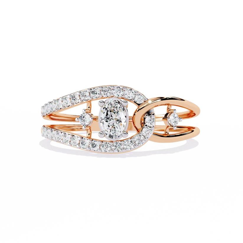 Oval Diamond Bypass Split Shank Engagement Ring in Solid Gold