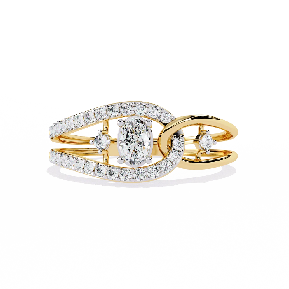 Oval Diamond Bypass Split Shank Engagement Ring in Solid Gold