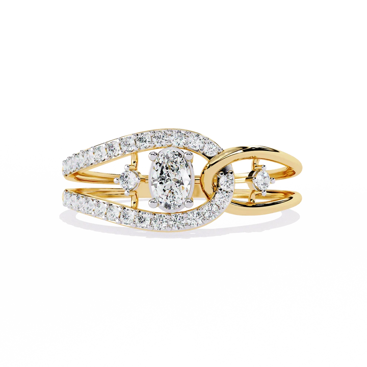 Oval Diamond Bypass Split Shank Engagement Ring in Solid Gold