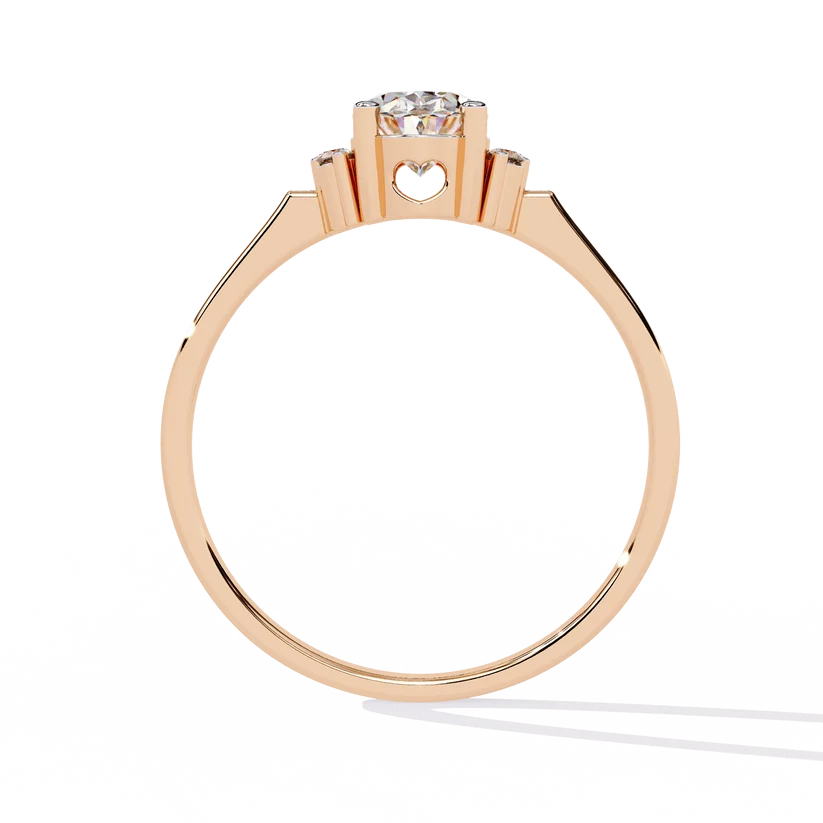 Oval Cut Diamond Three-Stone Gold Ring – Side Diamond Halo Engagement Ring