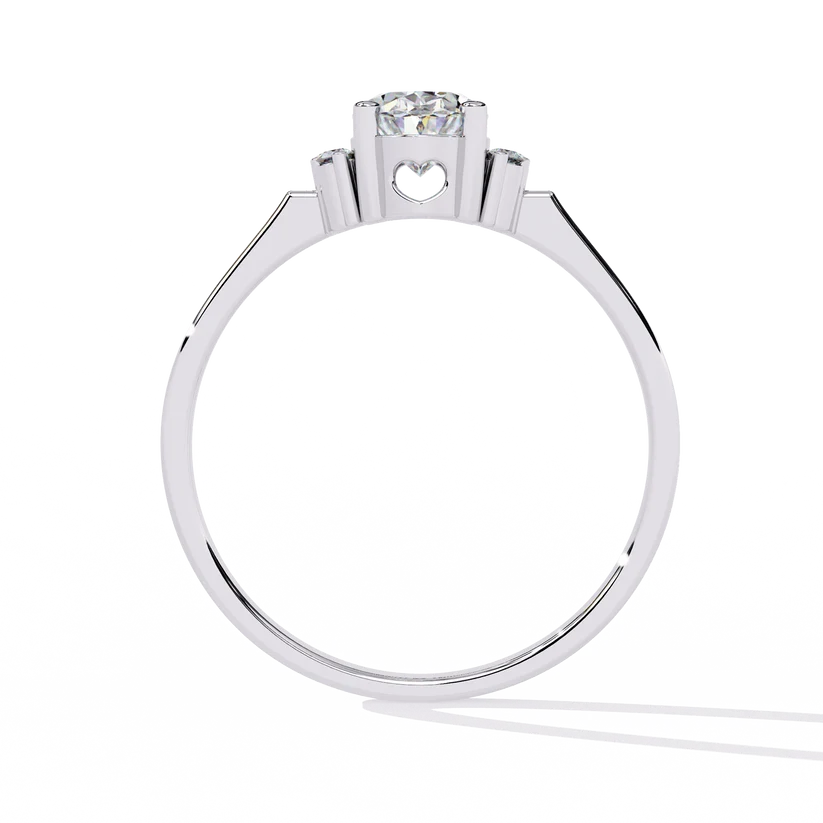 Oval Cut Diamond Three-Stone Gold Ring – Side Diamond Halo Engagement Ring