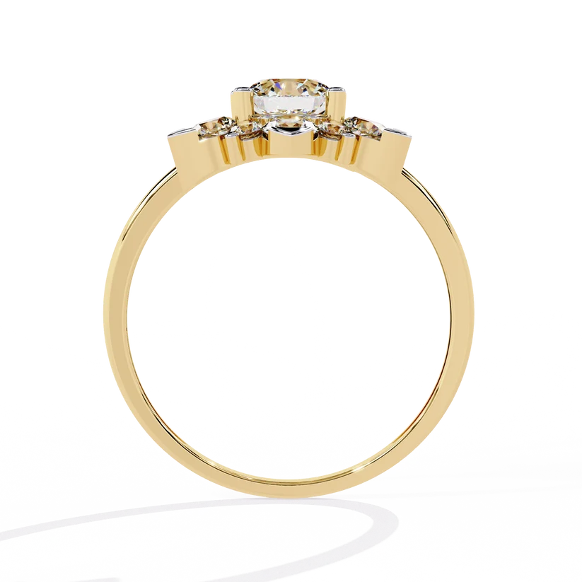 Round Brilliant Diamond Floral Halo Gold Ring – Elegant Flower Cluster Engagement Ring