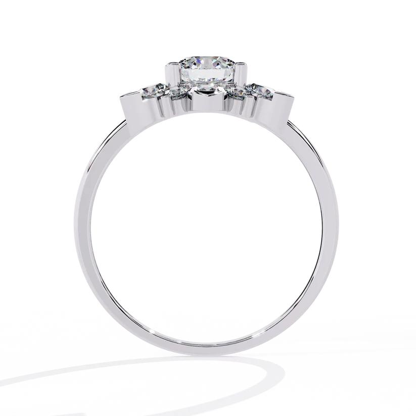 Round Brilliant Diamond Floral Halo Gold Ring – Elegant Flower Cluster Engagement Ring