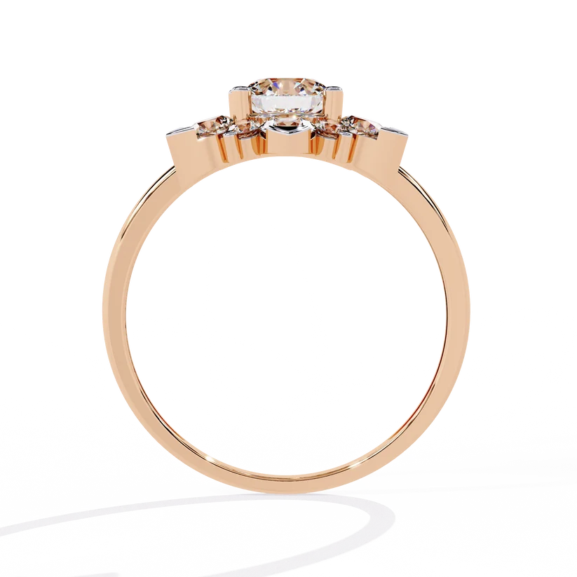 Round Brilliant Diamond Floral Halo Gold Ring – Elegant Flower Cluster Engagement Ring