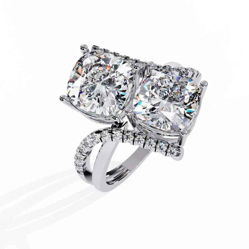 Modern Double Cushion-Cut Diamond Bypass Ring in Solid Gold | Pavé Statement Ring for Women