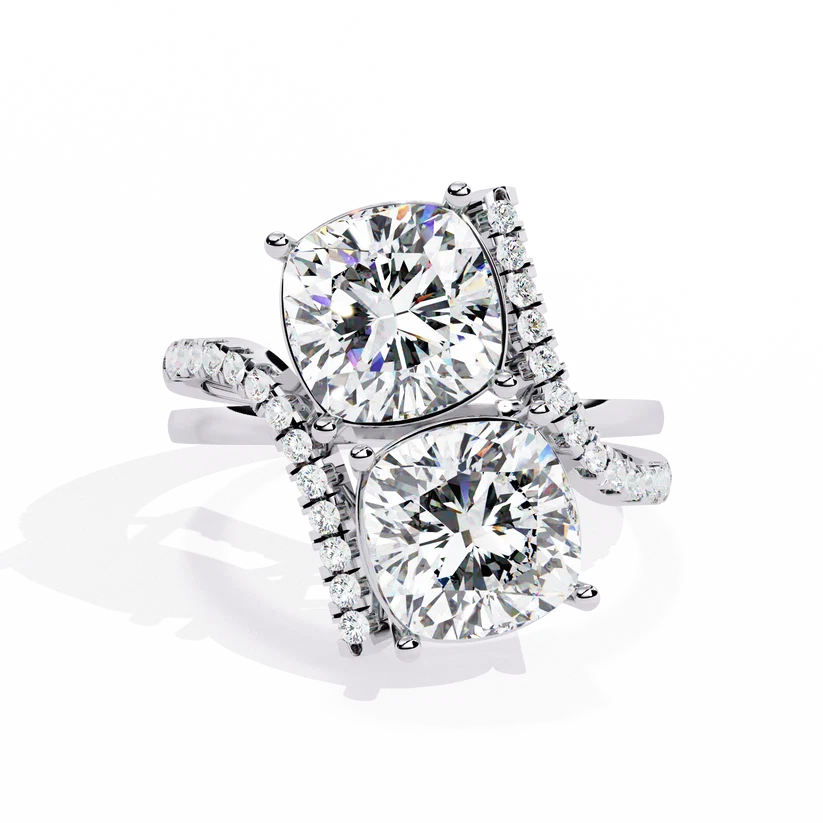 Modern Double Cushion-Cut Diamond Bypass Ring in Solid Gold | Pavé Statement Ring for Women