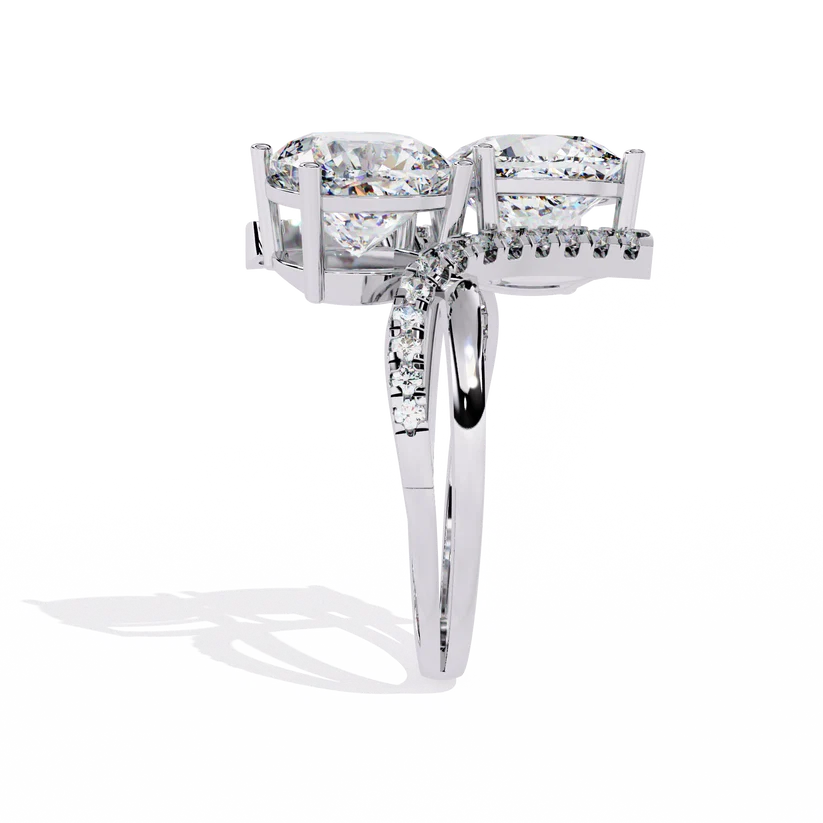Modern Double Cushion-Cut Diamond Bypass Ring in Solid Gold | Pavé Statement Ring for Women