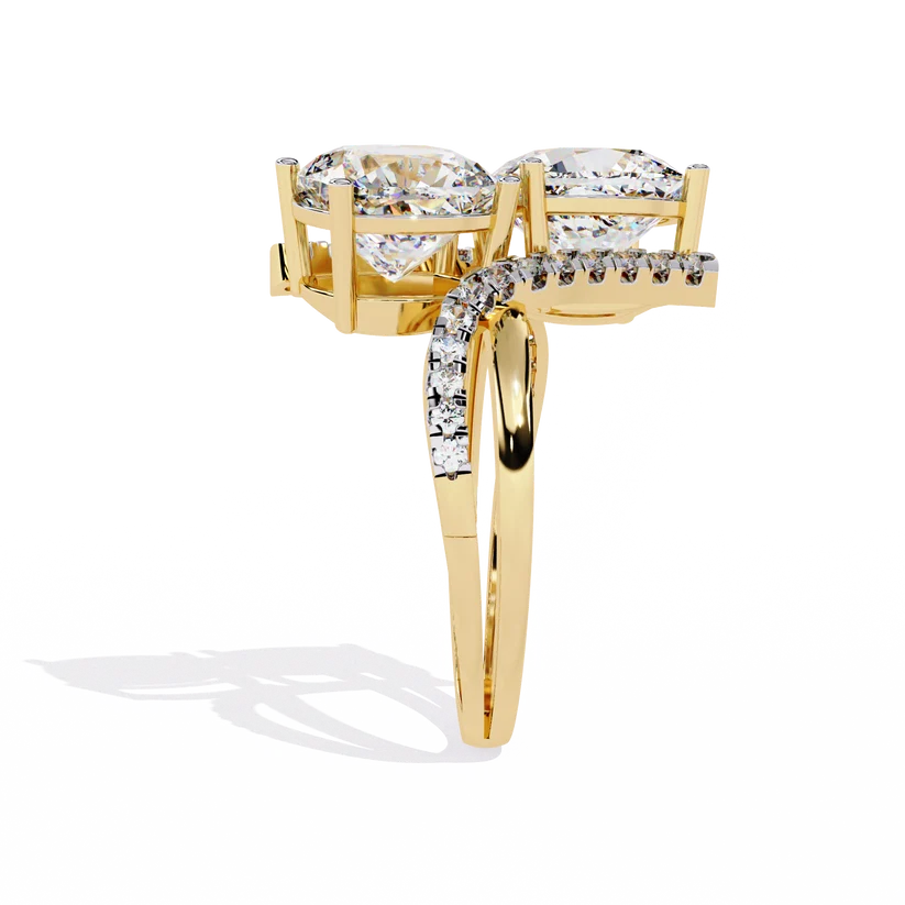 Modern Double Cushion-Cut Diamond Bypass Ring in Solid Gold | Pavé Statement Ring for Women
