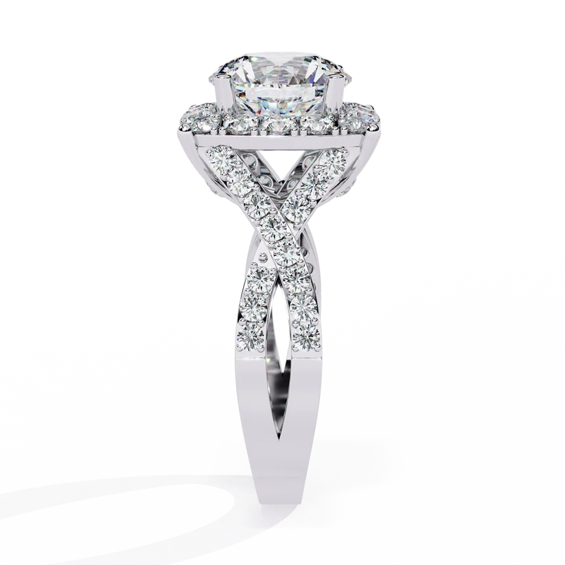 Round Brilliant Diamond Cushion Halo Gold Ring – Luxury Pavé Statement Engagement Ring