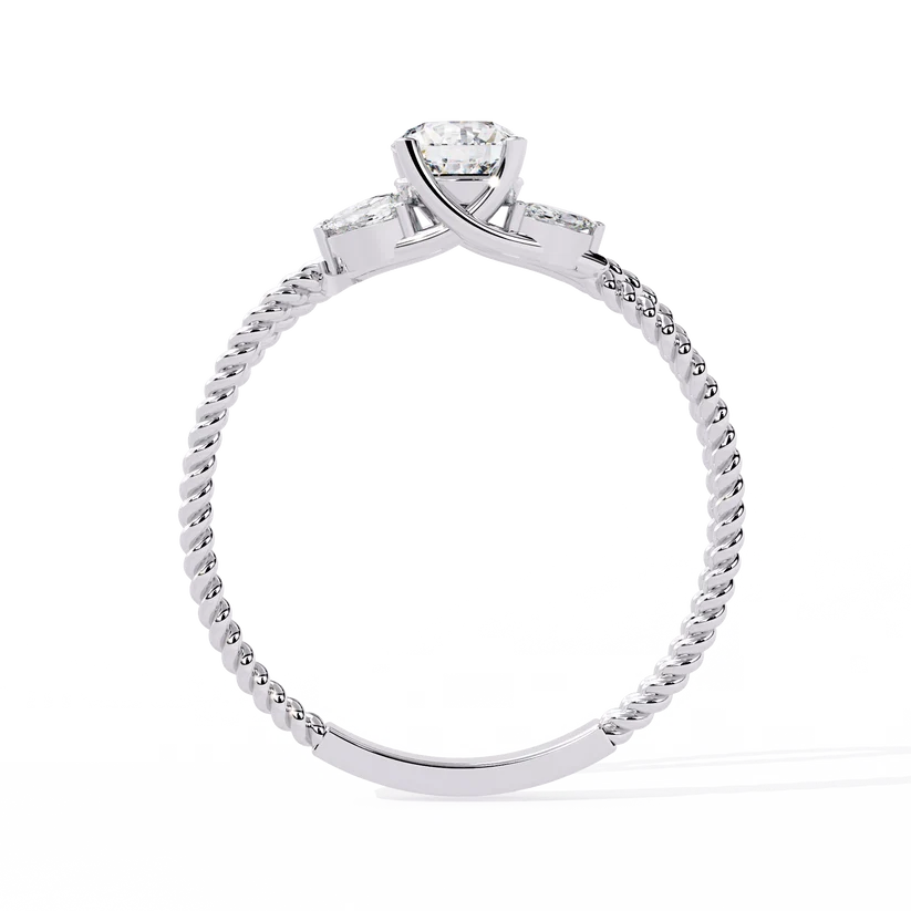 Round Diamond Leaf Motif Gold Ring – Elegant Nature-Inspired Diamond Engagement Ring
