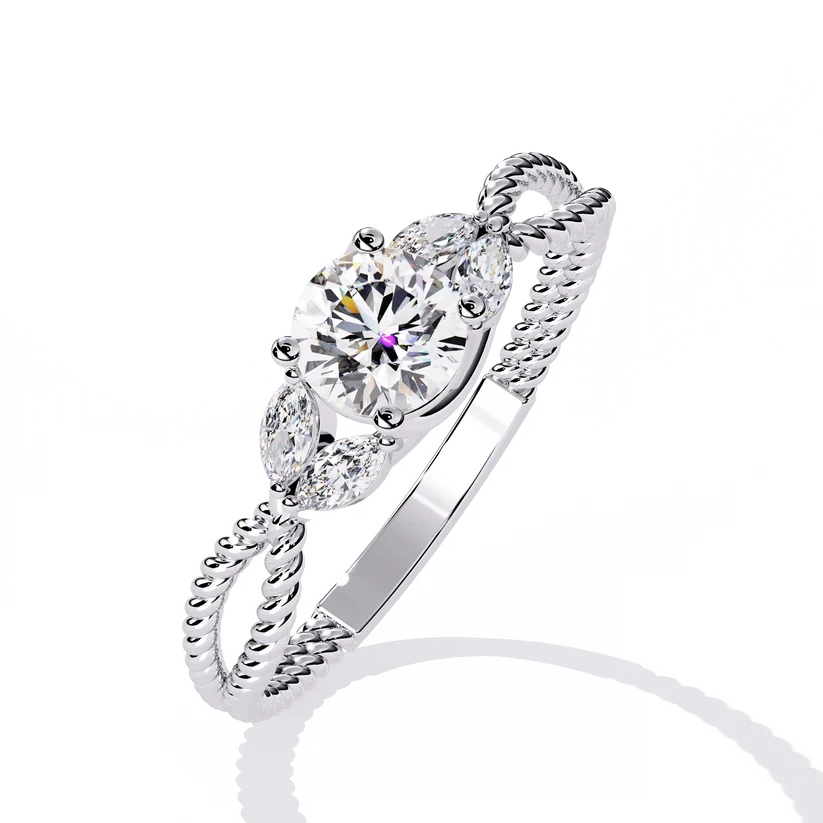Round Diamond Leaf Motif Gold Ring – Elegant Nature-Inspired Diamond Engagement Ring