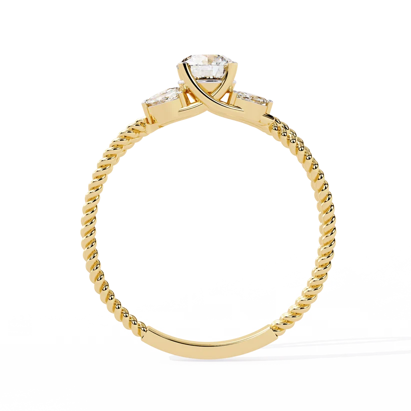 Round Diamond Leaf Motif Gold Ring – Elegant Nature-Inspired Diamond Engagement Ring