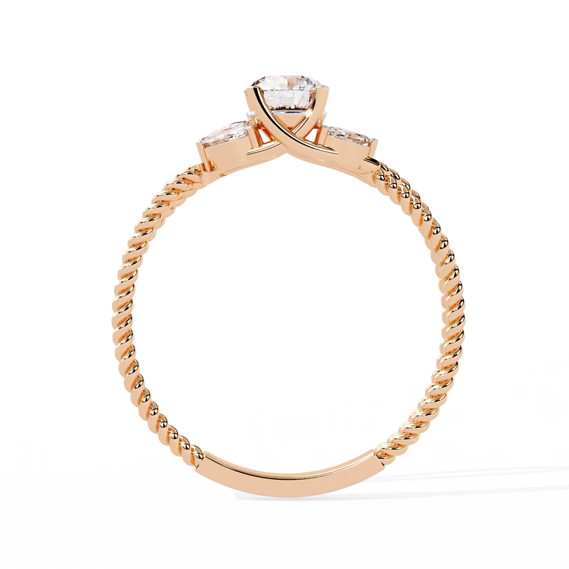 Round Diamond Leaf Motif Gold Ring – Elegant Nature-Inspired Diamond Engagement Ring