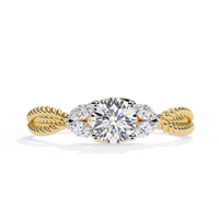 Round Diamond Leaf Motif Gold Ring – Elegant Nature-Inspired Diamond Engagement Ring