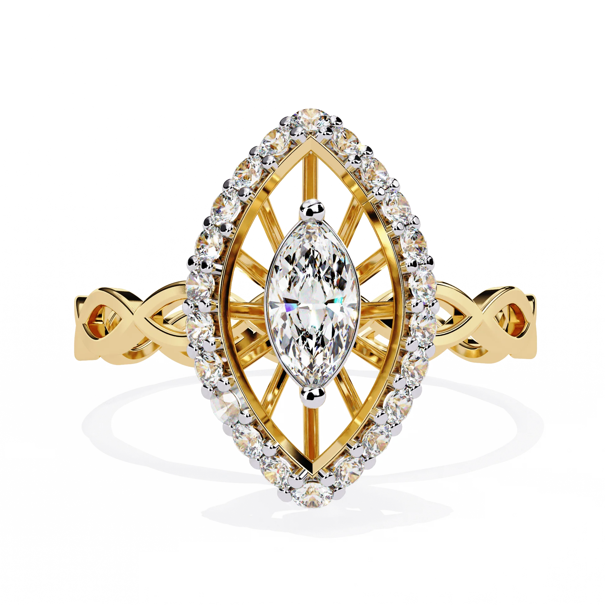 Marquise Diamond Infinity Halo Gold Ring – Elegant Vintage-Inspired Statement Ring