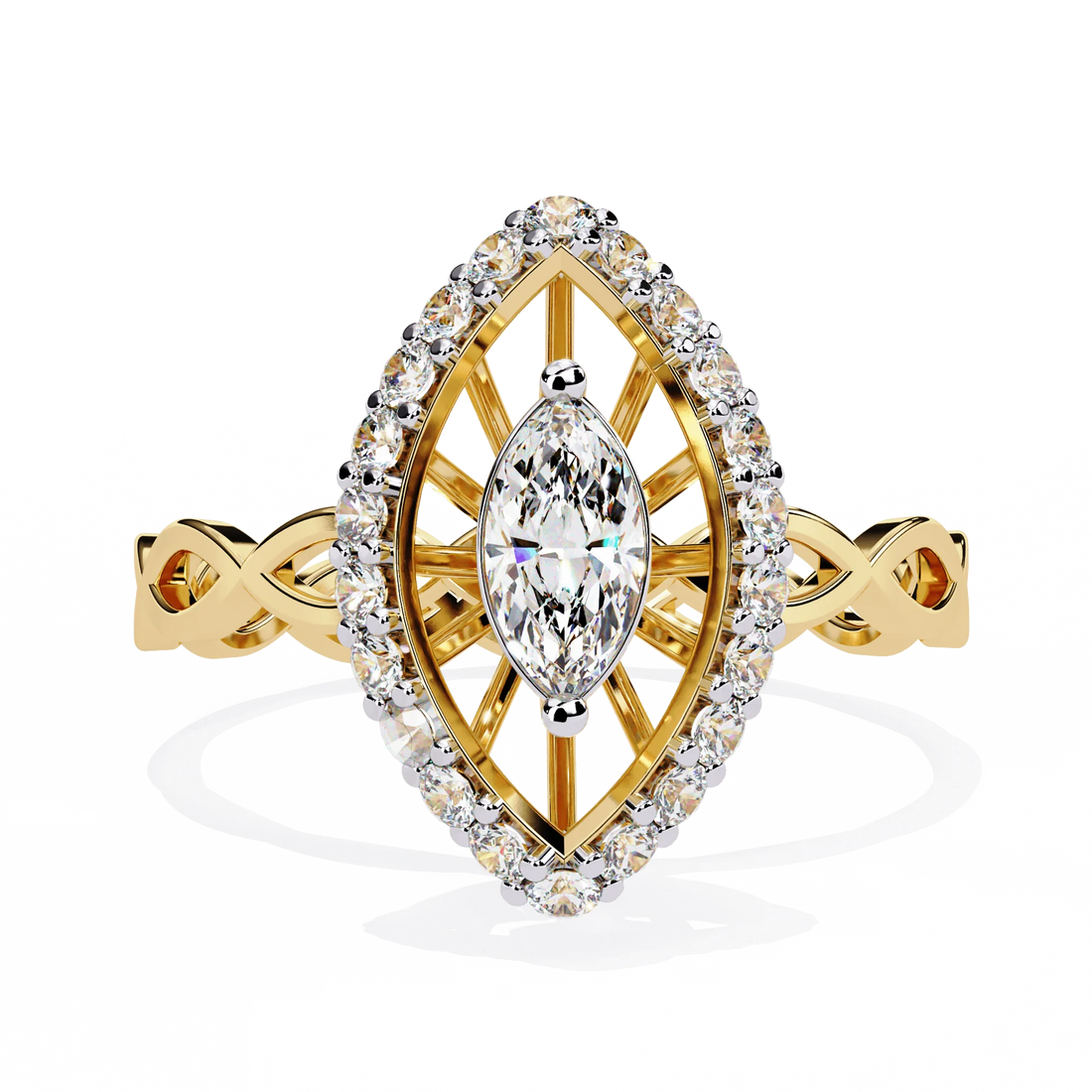 Marquise Diamond Infinity Halo Gold Ring – Elegant Vintage-Inspired Statement Ring