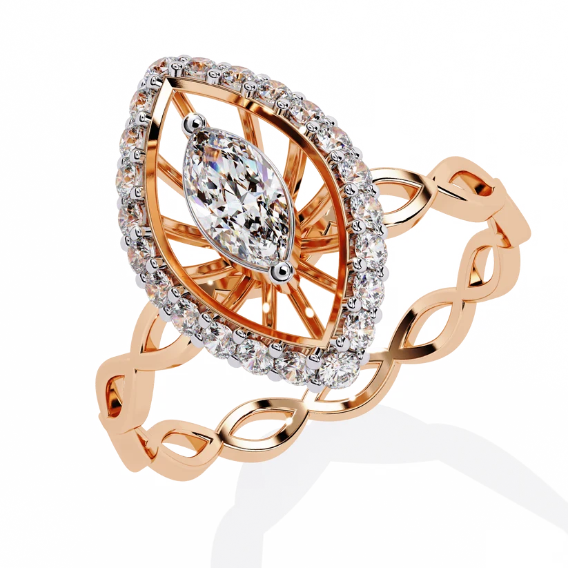 Marquise Diamond Infinity Halo Gold Ring – Elegant Vintage-Inspired Statement Ring
