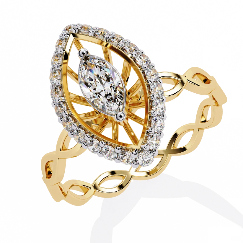 Marquise Diamond Infinity Halo Gold Ring – Elegant Vintage-Inspired Statement Ring