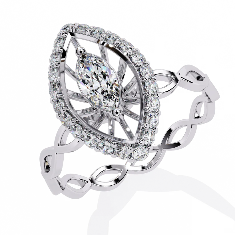 Marquise Diamond Infinity Halo Gold Ring – Elegant Vintage-Inspired Statement Ring